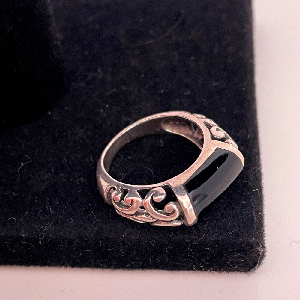 FAS 925 Sterling SILVER Black Stone Art Deco Office Abstract Minimalist Ring
